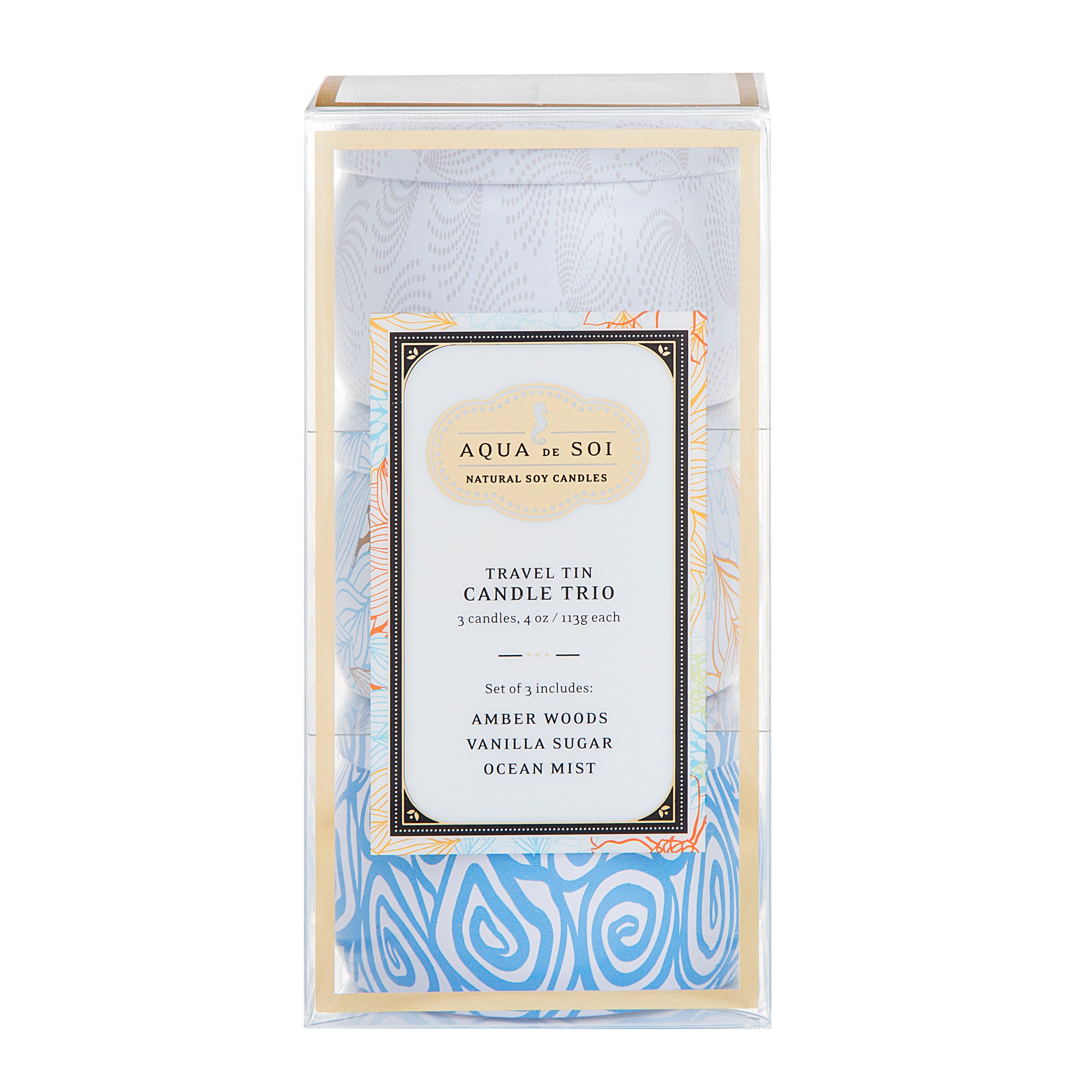 Aqua de Soi - Giftset 3x Ocean Blossom, Amber Woods & Vanille Sugar (113gr x3) verpakking