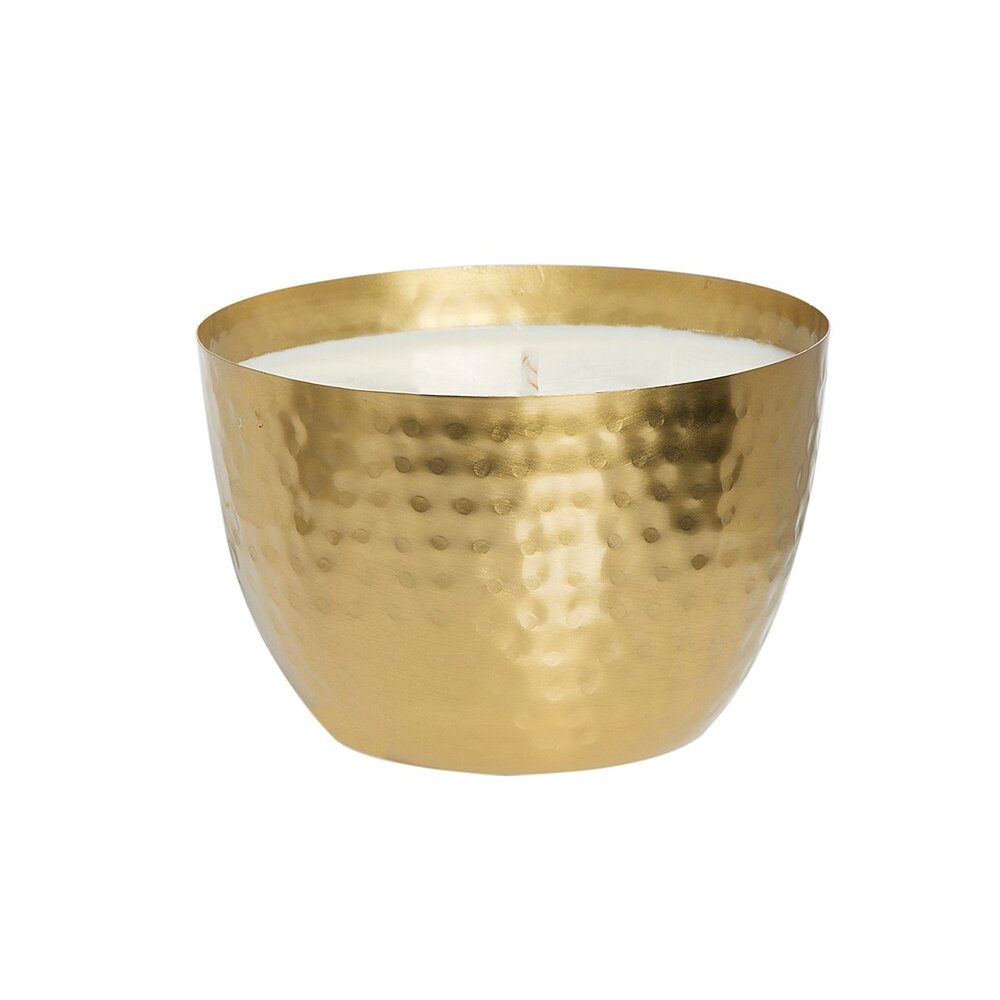 The SOi Company  - Elements Collection - soja geurkaars in gehamerd gouden pot -  Amber & Teakwood - 397 gram - KAAARS.NL